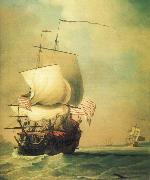 Monamy, Peter An English East Indiaman bow view oil painting